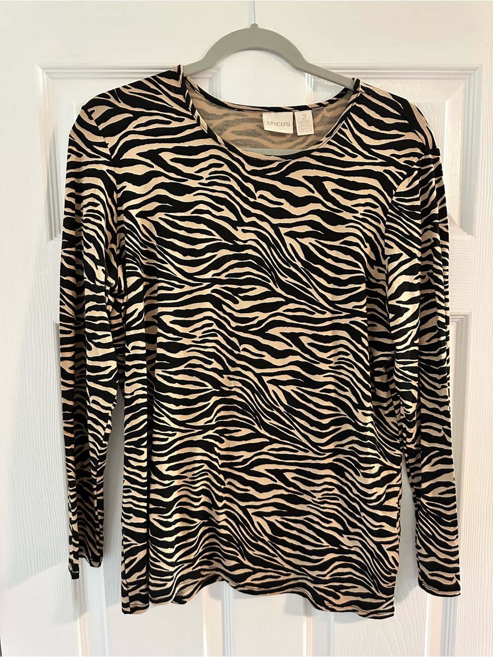 Chico's Beige and Black Zebra Print Long Sleeve Top - Chico’s Size 2